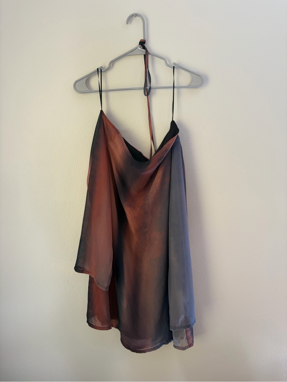 One-Shoulder Ombre Slip Dress in Rust and Gray